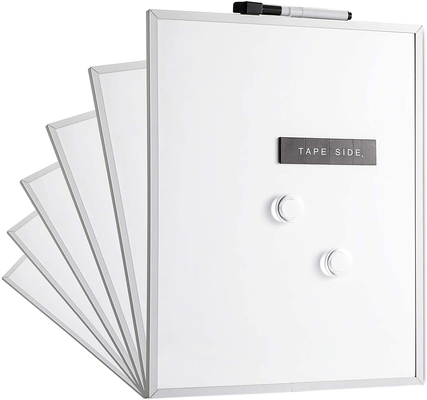 Deli Magnetic White Board, 11" x 14", 6 Pack, Small Dry Erase Board for Kids, 1 Dry Erase Marker, 2 Magnets, Aluminum Frame