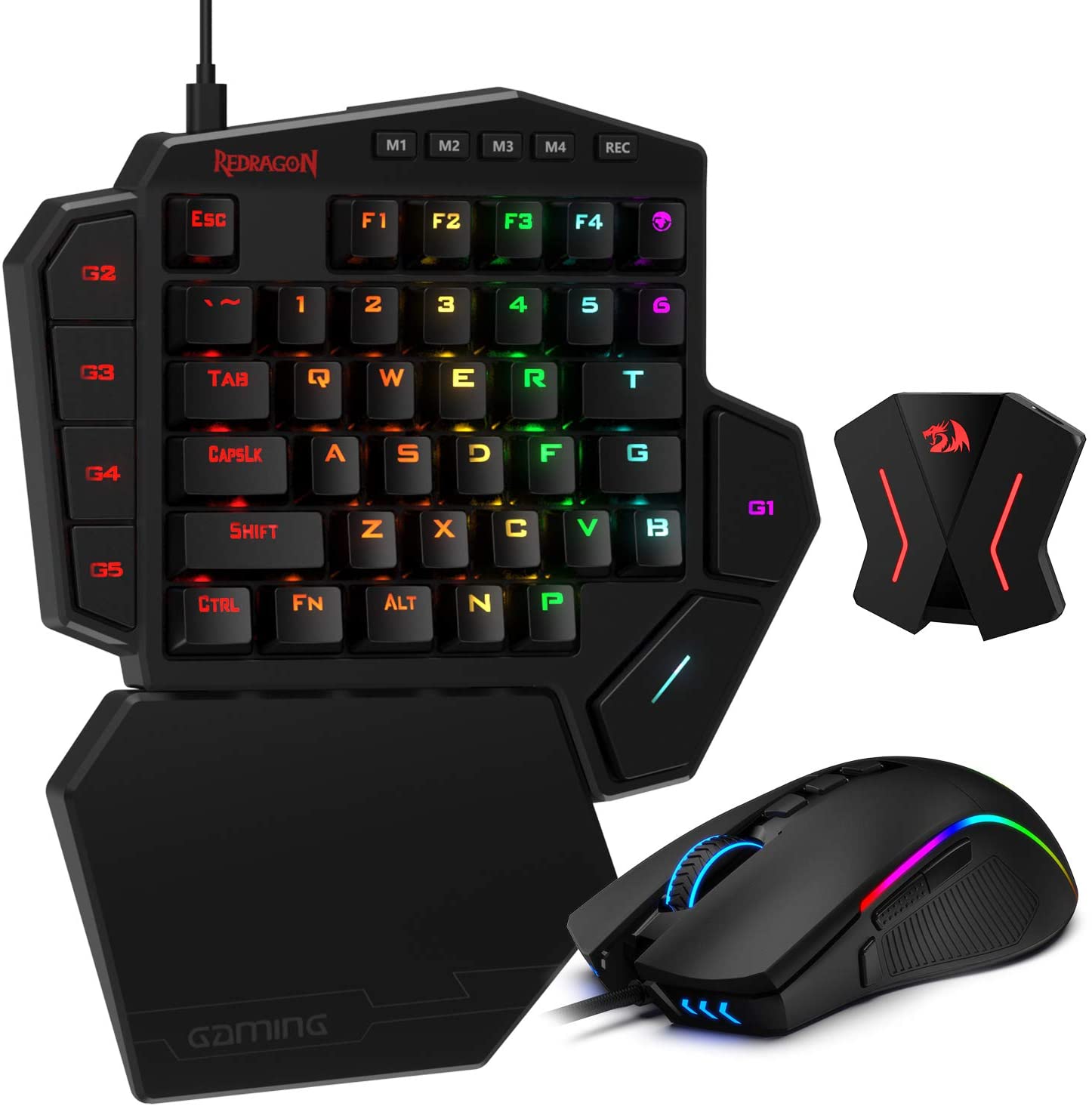 Redragon K585-BB One-Handed RGB Gaming Keyboard and M721-Pro Gaming Mouse Combo with GA200 Converter for Xbox One, PS4, Switch, PS3 and PC,Blue Switch