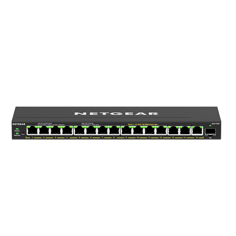 Netgear 16-Port PoE+ Gigabit Ethernet Easy Smart Managed Essentials Switch 180W with 1 SFP Port (GS316EP-100AUS)