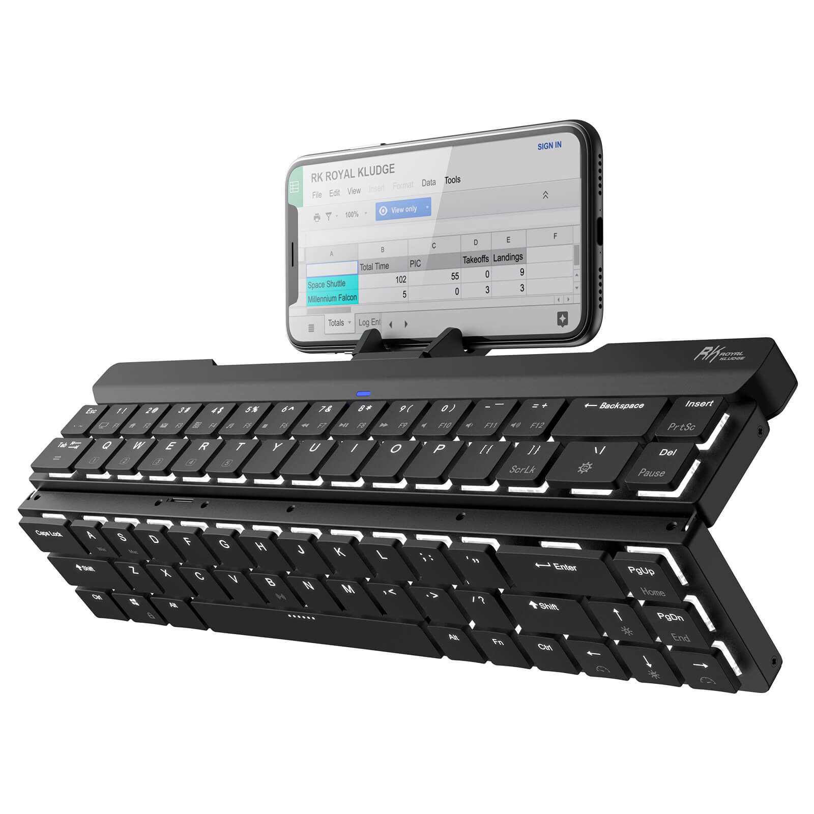 RK ROYAL KLUDGE RK925 68 Keys 60% Wireless Bluetooth Foldable Mechanical Keyboard with Built-in Stand Holder, Low Profile Red Switches