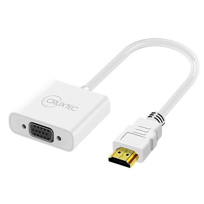 Cruxtec HDMI Male to VGA Female White Cable Adapter with Audio - 15cm