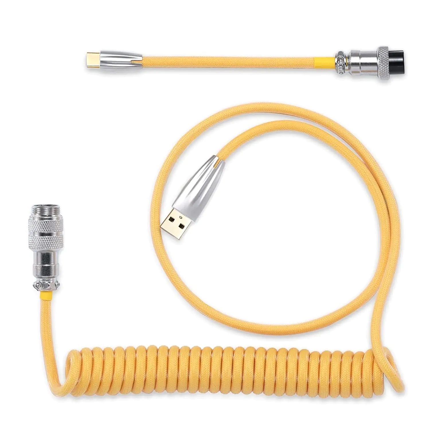 LTC Custom Mechanical Keyboard Coiled Cable USB 3.1 Type C, 1.2m Coiled USB C Cable with Aviator Connector, Orange
