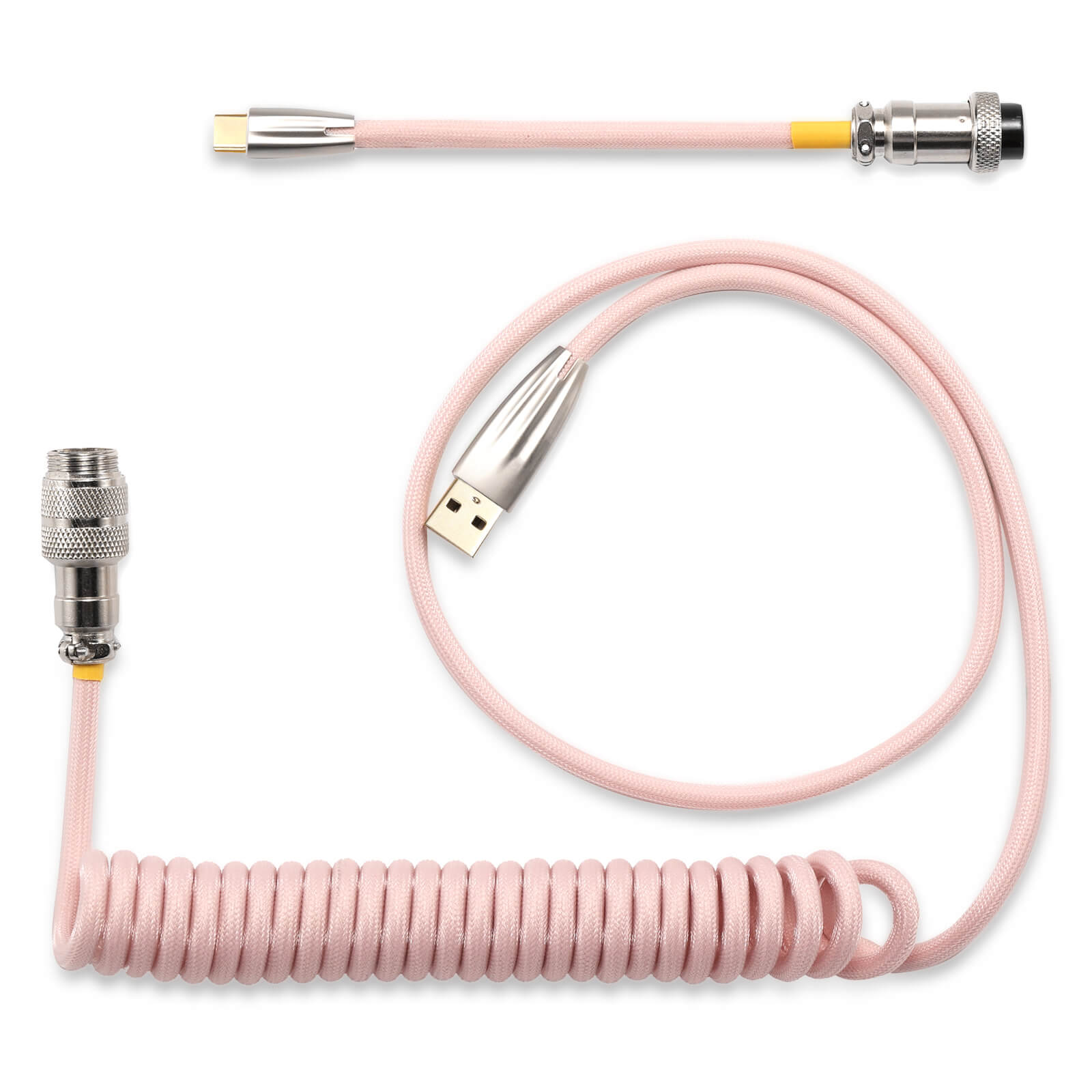 LTC Custom Mechanical Keyboard Coiled Cable USB 3.1 Type C, 1.2m Coiled USB C Cable with Aviator Connector, Pink