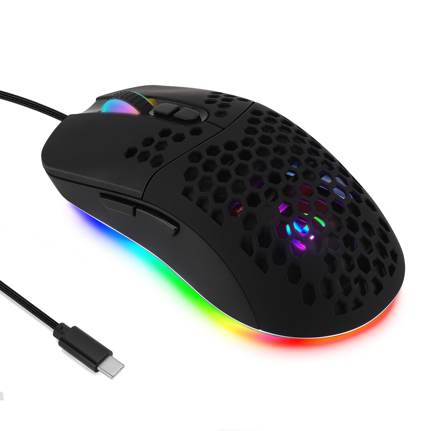 FRUITFUL Wired Gaming Mouse with USB C Port,7200 DPI RGB LED Honeycomb Mice,5 RGB Backlit Mouse with 7 Buttons Computer Gaming Mouse for PC Labtop Mac