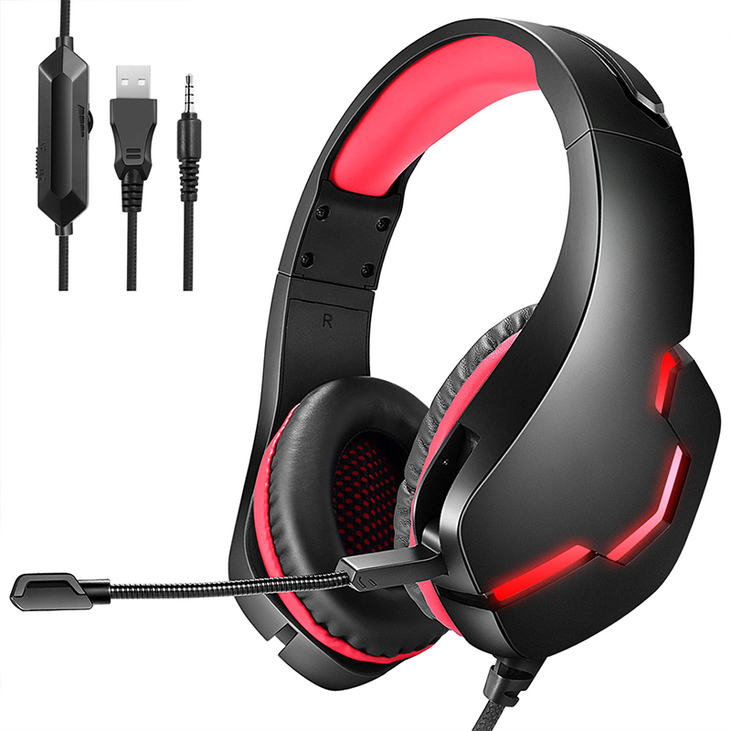 J10 Gaming Wired Headset Deep Bass Stereo Gamer Earphone for PS4 PC XBOX Noise Cancelling Gaming Headphone with Microphone RED