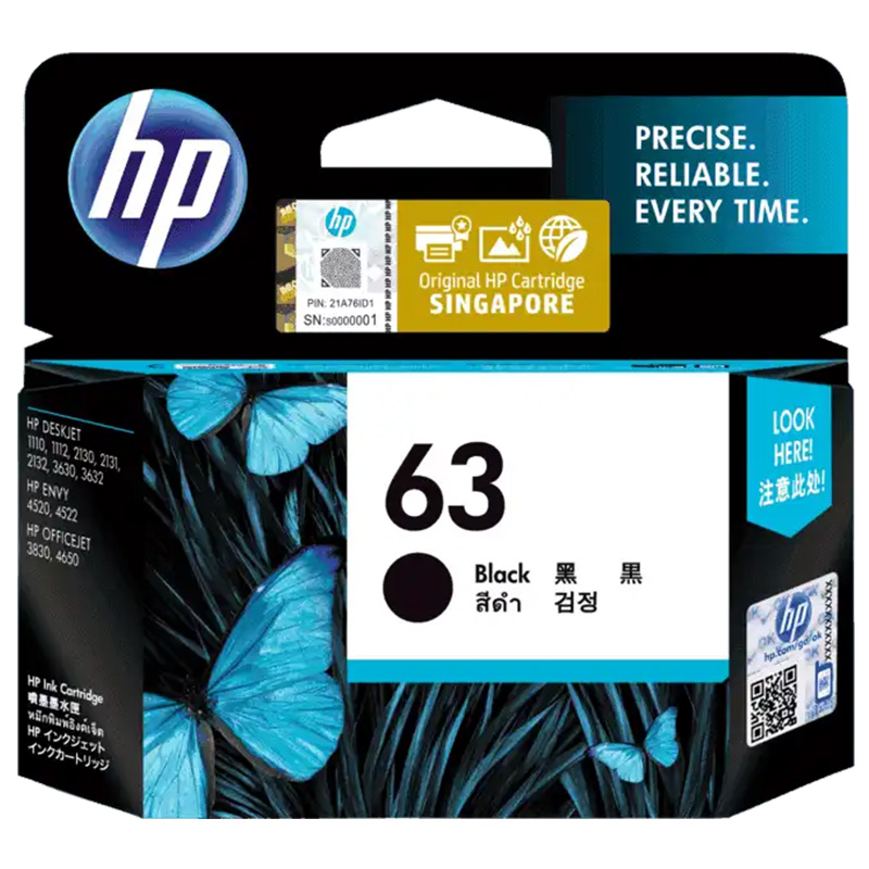 HP 63 Black Ink Cartridge F6U62AA
