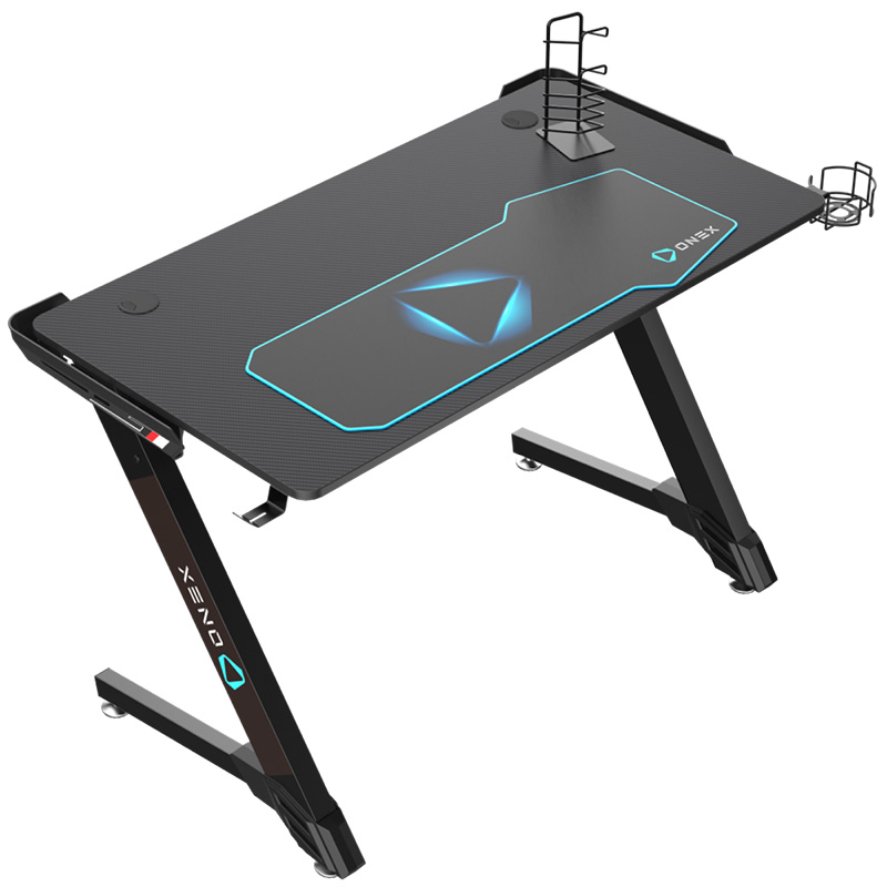 ONEX GD1100Z Z Shaped Large Gaming Desk with Mouse Pad, Cup Holder, Headset Holder and Gampepad Holder - Black