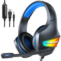 J6 Wired Gaming Headset RGB LED Light Effect Computer PC Headphone for Gamers BLUE