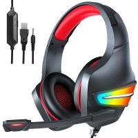 J6 Wired Gaming Headset RGB LED Light Effect Computer PC Headphone for Gamers RED