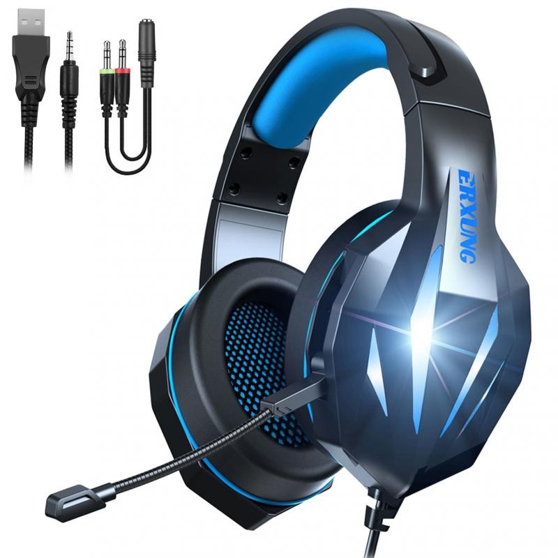 Gaming Headset Gaming Headphone 7.1 Bass Surround Sound Stereo Noise Cancelling Microphone LED Light Soft Memory Earmuffs Over Ear Headphone