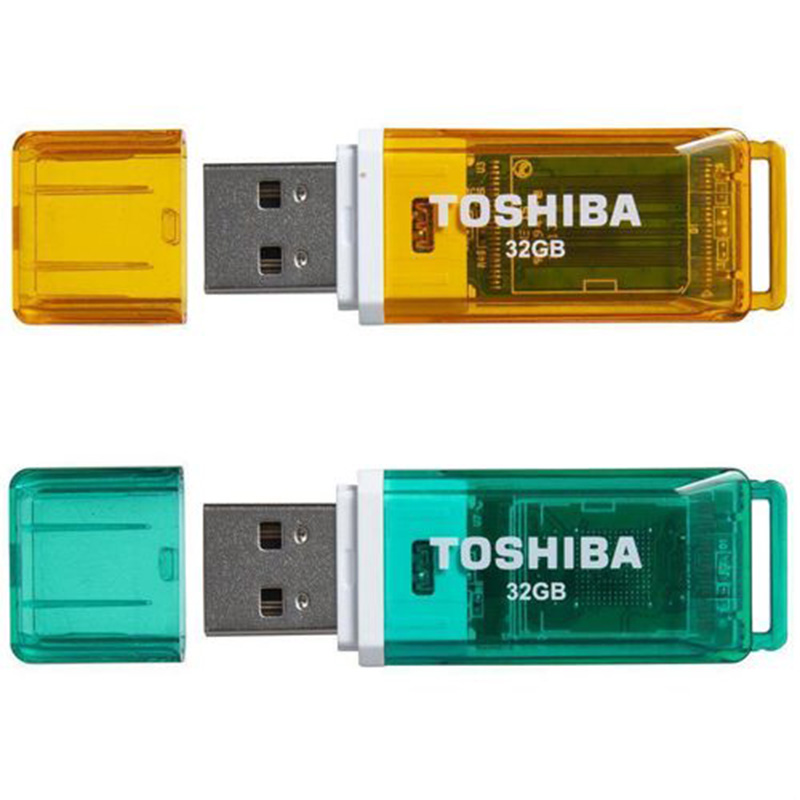 Toshiba SP02 32GB USB 2.0 Flash Drive - Yellow and Green Twin Pack