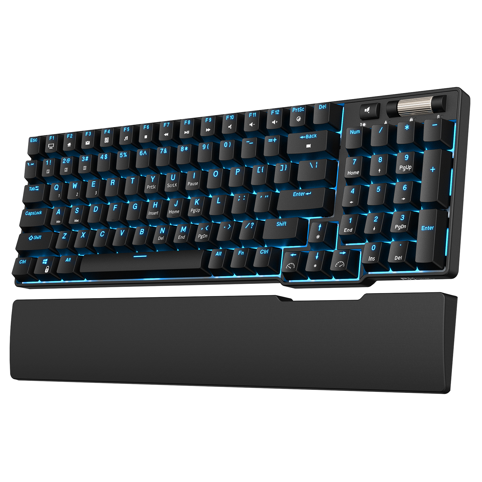 RK ROYAL KLUDGE RK96 90% 96 Keys BT5.0/2.4G/USB-C Hot Swappable Mechanical Keyboard with Magnetic Hand Rest, Blue Backlight, Brown Switch, Black Color