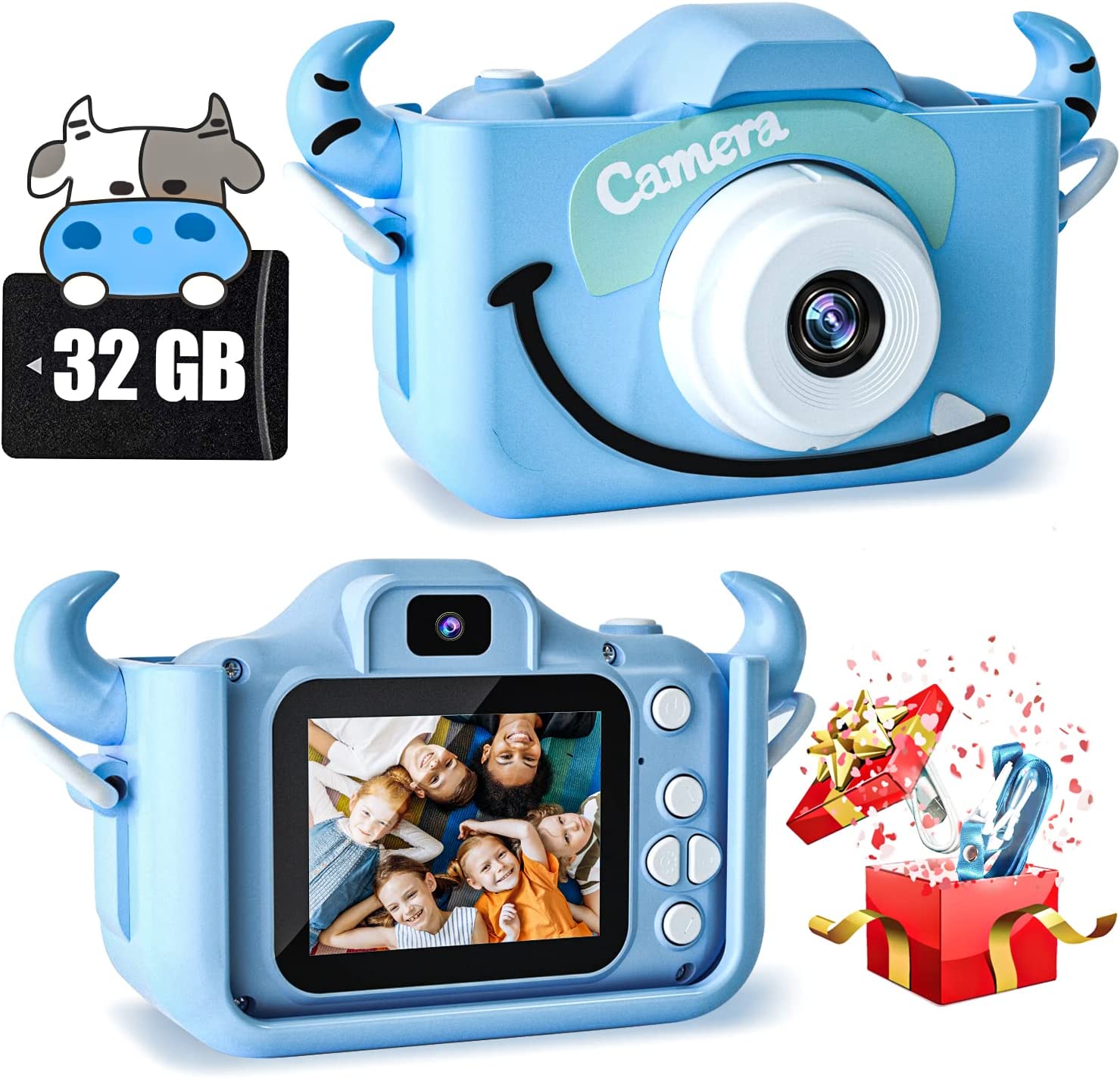 Kids Cameras 1080P HD Digital Cameras 2 Inch Screen Dual Lens Instant Camera 20MP Selfie Camera with 32 GB Card Birthday Festival Gifts for Kid