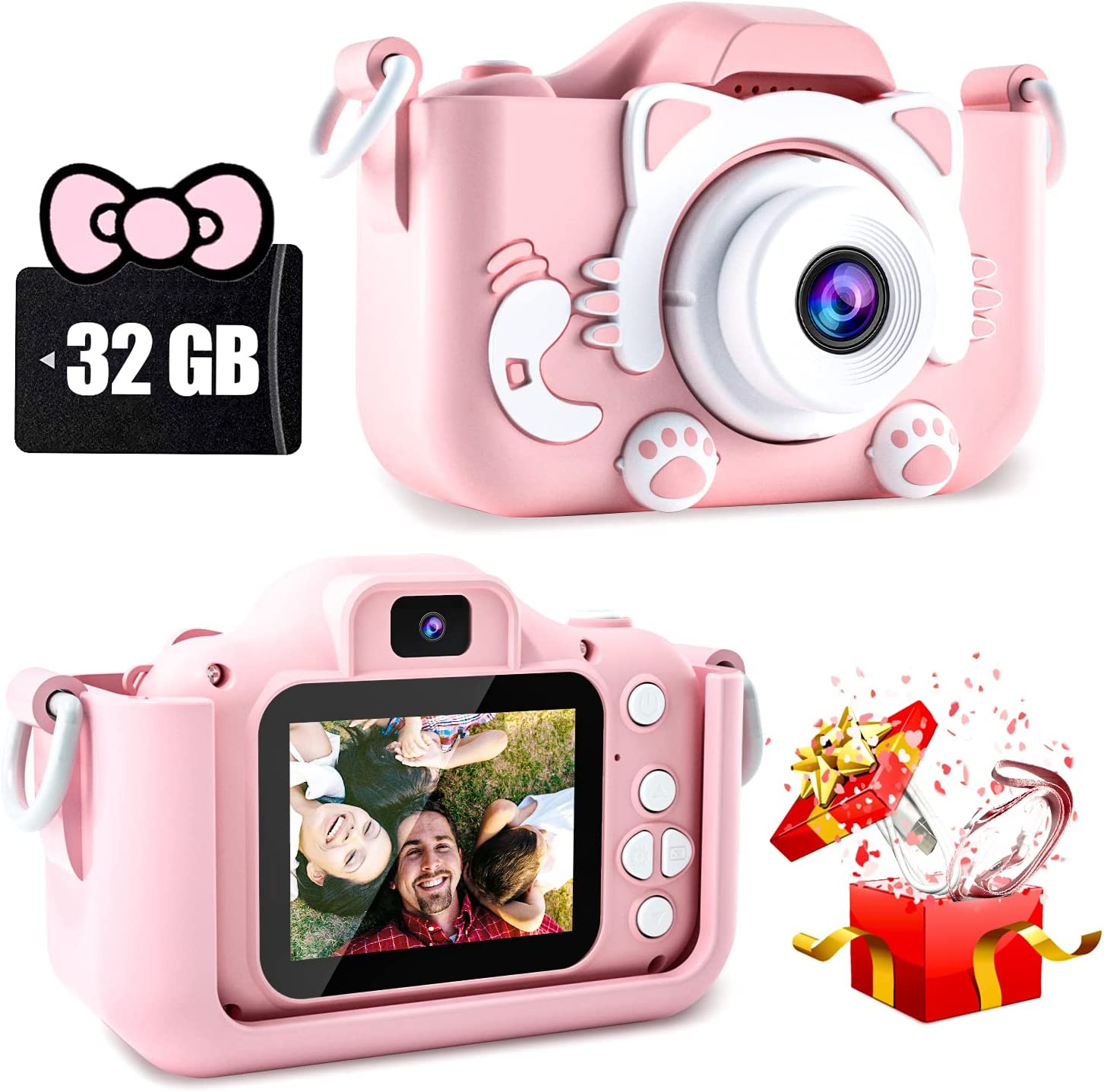 Digital Cameras 1080P HD Children Cameras 2 Inch Screen Dual Lens Kids Camera 20MP Selfie Camera with 32 GB Card Birthday Holiday Gifts for Kid