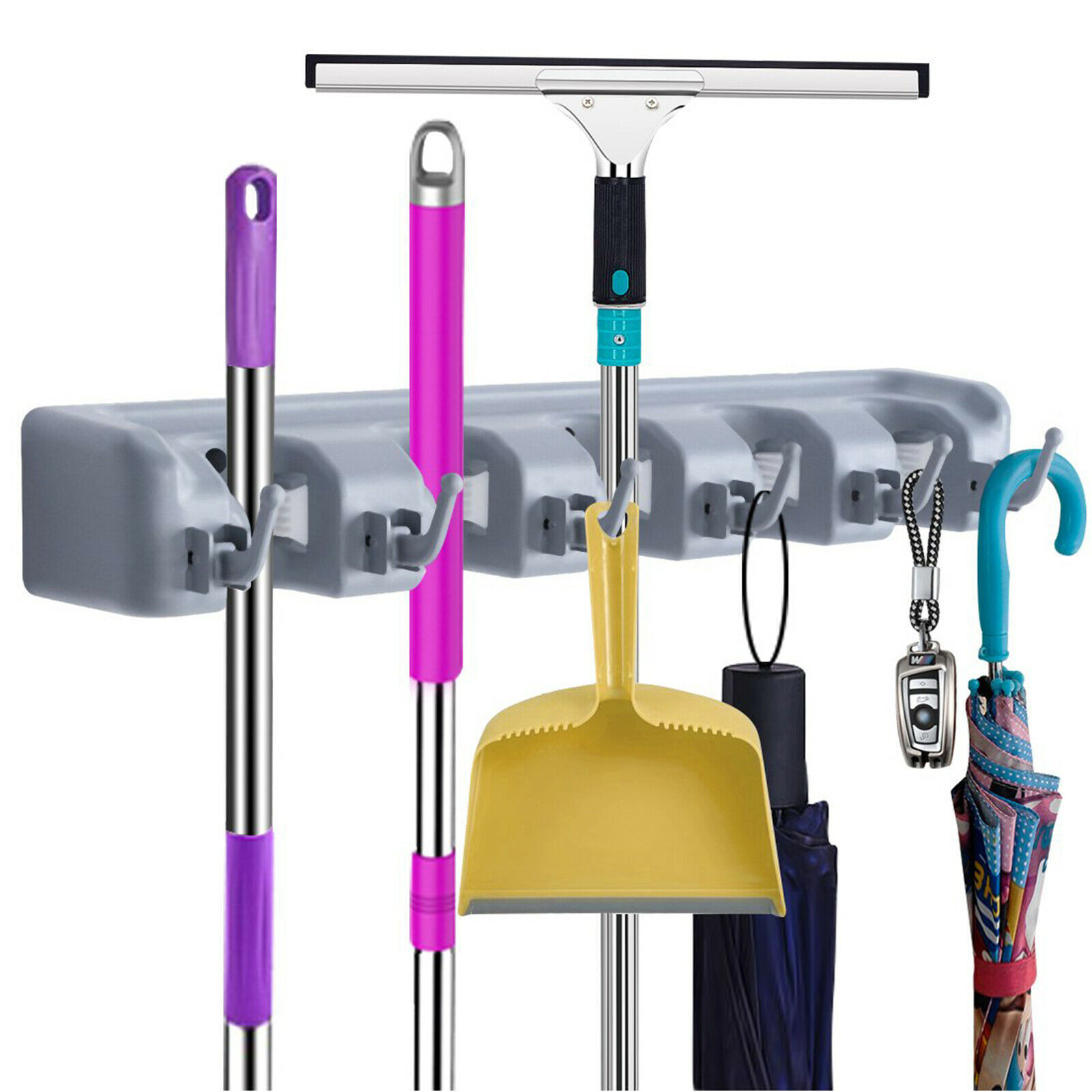 Broom Holder Mop Holder Hanger Wall Mount Broom Organizer Garden Tool Organizers Storage Rack Garage Laundry Room Organizations and Storage with Hooks