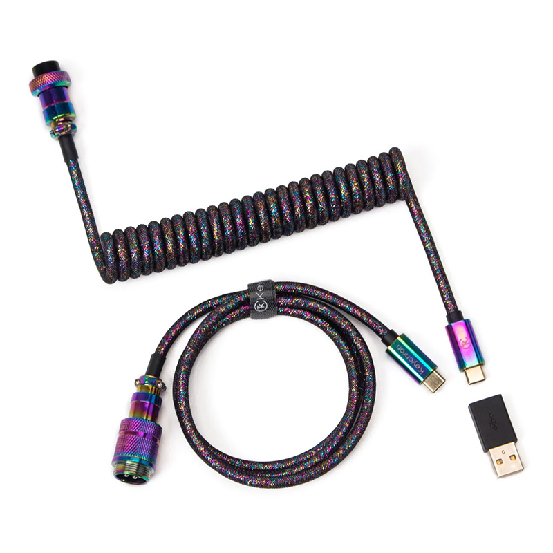 Keychron Premium Coiled Aviator Cable Rainbow Plated Black - Straight