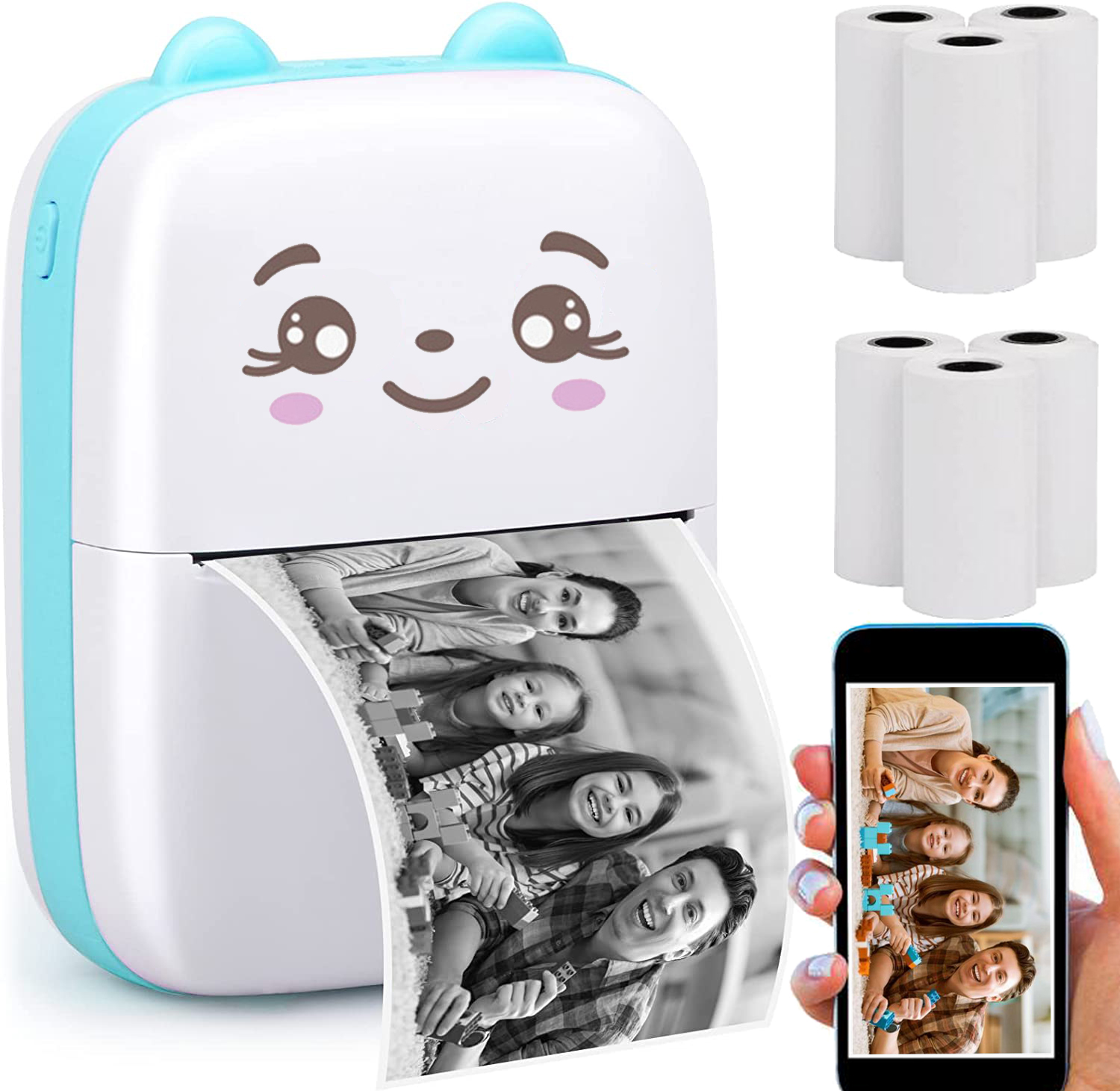 Mini Printer Portable Thermal Printer for Smartphones Wireless Bluetooth Pocket Printers 6 Rolls Paper Inkless Tiny Printer for kids students