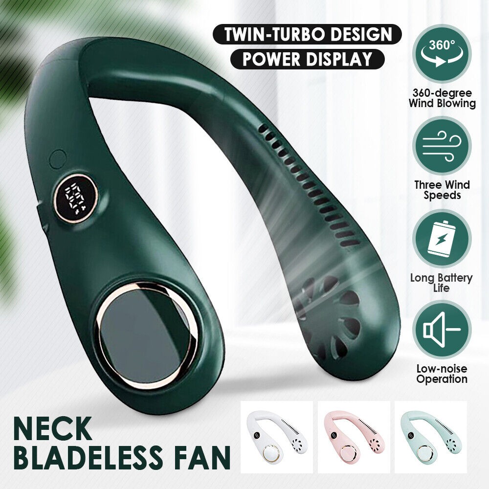 Neck Fan with 360° Airflow, Portable Hands-Free Small USB Fan - Rechargeable Battery Operated Personal Mini Cooling Fan