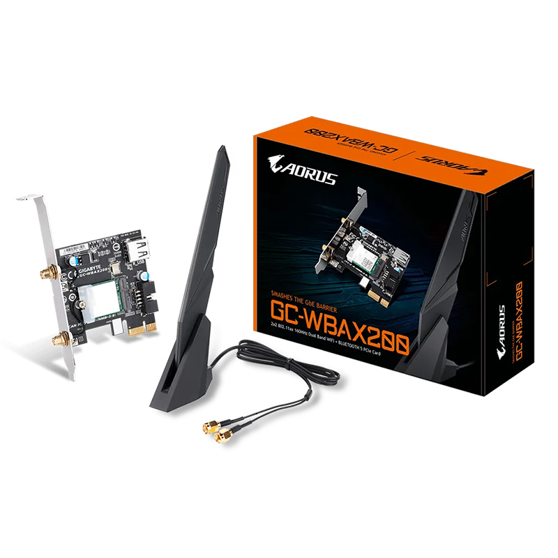 Gigabyte WBAX200 AX200 Dual Band WiFi 6 Bluetooth 5.0 Wireless PCIe Adapter with Aorus 2Tx2R Antenna (GC-WBAX200_1)