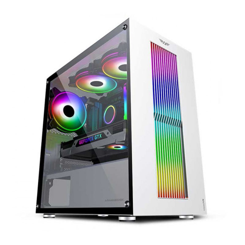 Armaggeddon Tron VII Tempered Glass mATX Gaming Case - White - Umart.com.au