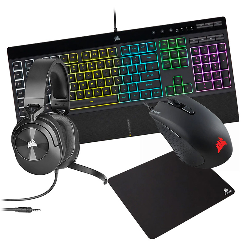 Corsair K55 PRO Keyboard + Harpoon PRO Gaming Mouse + HS55 Headset + MM100 Mouse Pad Combo (CH-9226B65-NA)