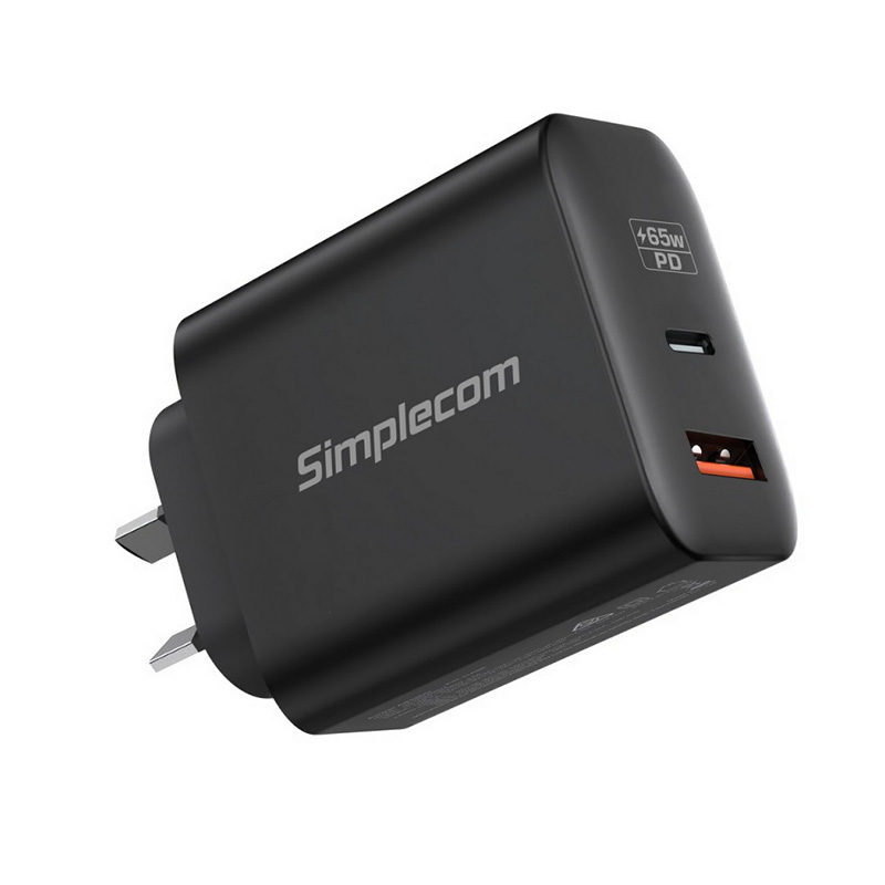 Simplecom Dual Port PD 65W USB-C + USB-A GaN Fast Wall Charger for Phone and Laptop (CU265)