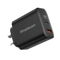Simplecom CU265 Dual Port PD 65W USB-C + USB-A GaN Fast Wall Charger for Phone and Laptop