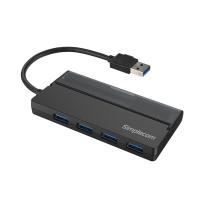 Simplecom Portable 4 Port USB 3.2 Gen1 (USB 3.0) 5Gbps Hub with Cable Storage - Black (CH329)