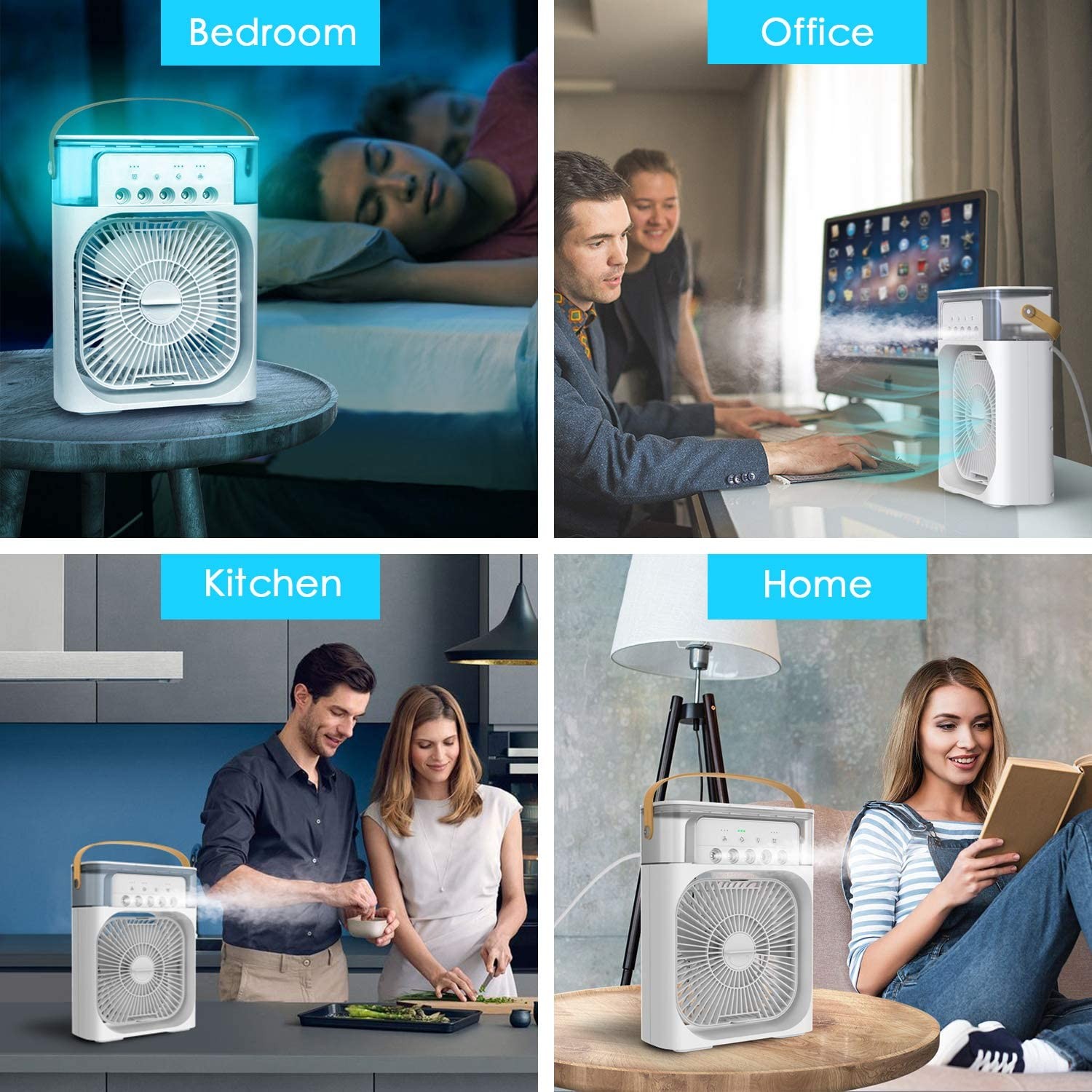 Misting Desk Fan 4-in-1 Portable Air Conditioner Fan 5 Mist Holes 3 Speeds USB Table Fan 7 Colors LED Night Lights Cooling Fan for home office