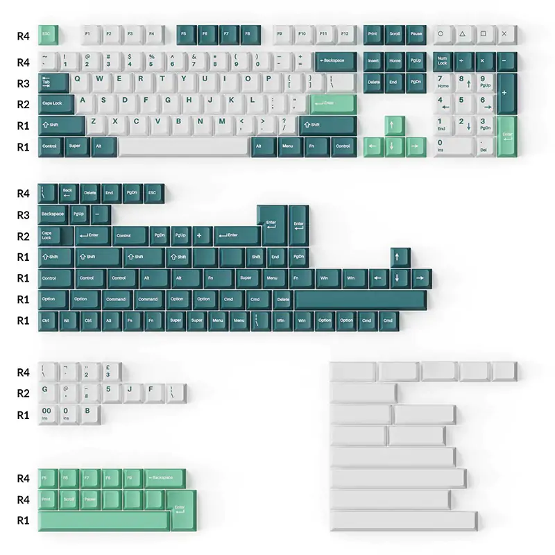Keychron Cherry Profile Double-Shot PBT Full Set Keycaps - White Mint (ACCKCKCPBT13)