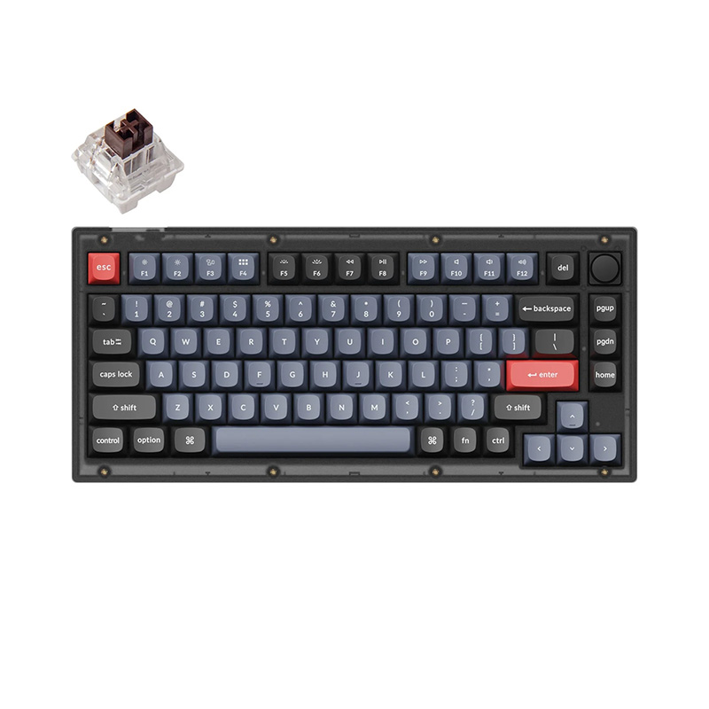 Keychron V1 QMK 75% RGB Custom Frosted Black Wired Mechanical Keyboard - Brown Switch (KBKCV1C3BROWN)