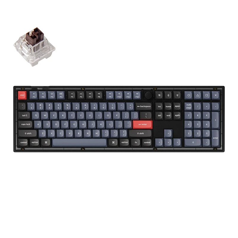 Keychron V6 QMK 100% RGB Custom Frosted Black Wired Mechanical Keyboard - Brown Switch (KBKCV6C3BROWN)