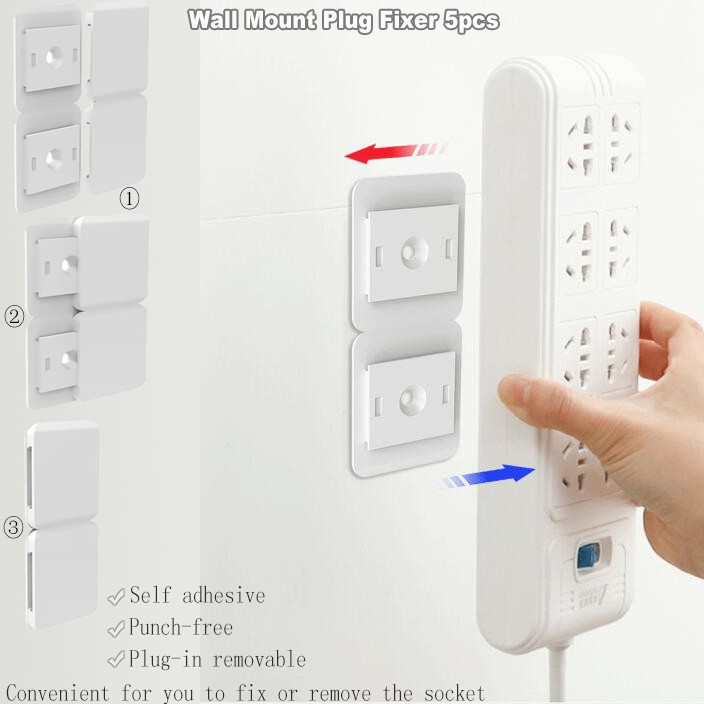 Wall Mount Plug Fixer Self Adhesive Power Strip Holder Punch-free ...