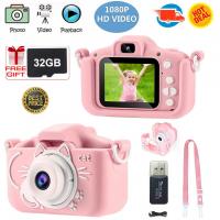 Digital Cameras 1080P HD Children Cameras 2 Inch Screen Dual Lens Kids Camera 20MP Selfie Camera with 32 GB Card Birthday Holiday Gifts for Kid