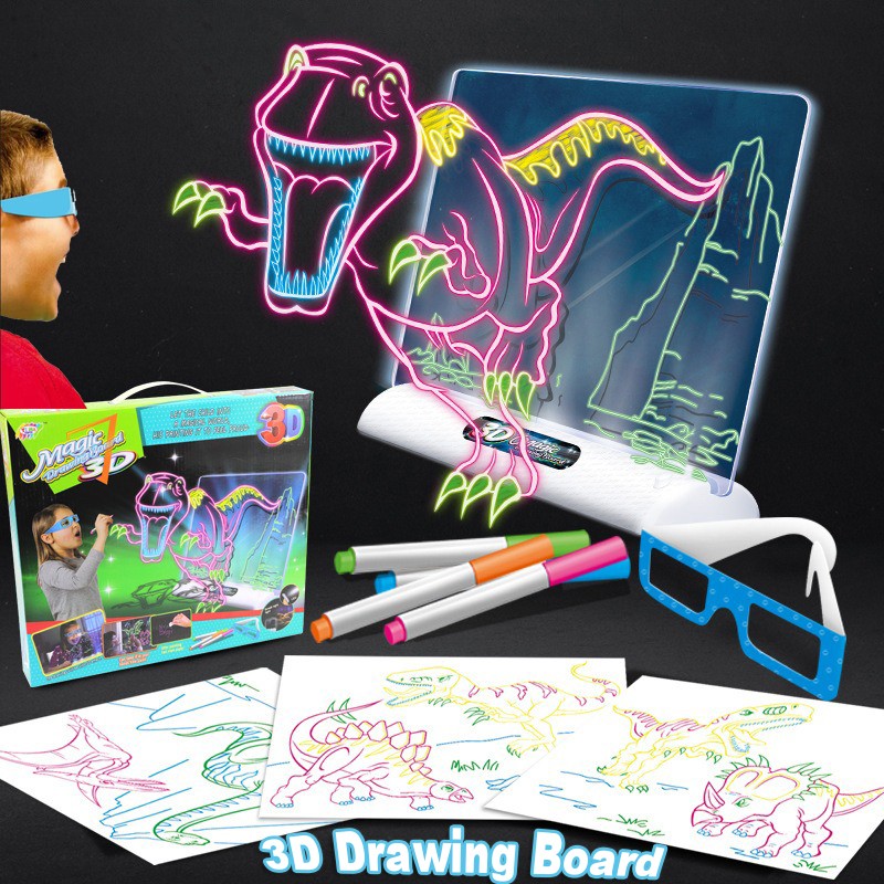 3D Drawing Board LED Graphic Drawing Tablet Portable Glow Board Doodle Magic Glow Pad with 3D Glasses Writing Board fun Educational Toy kids favorite