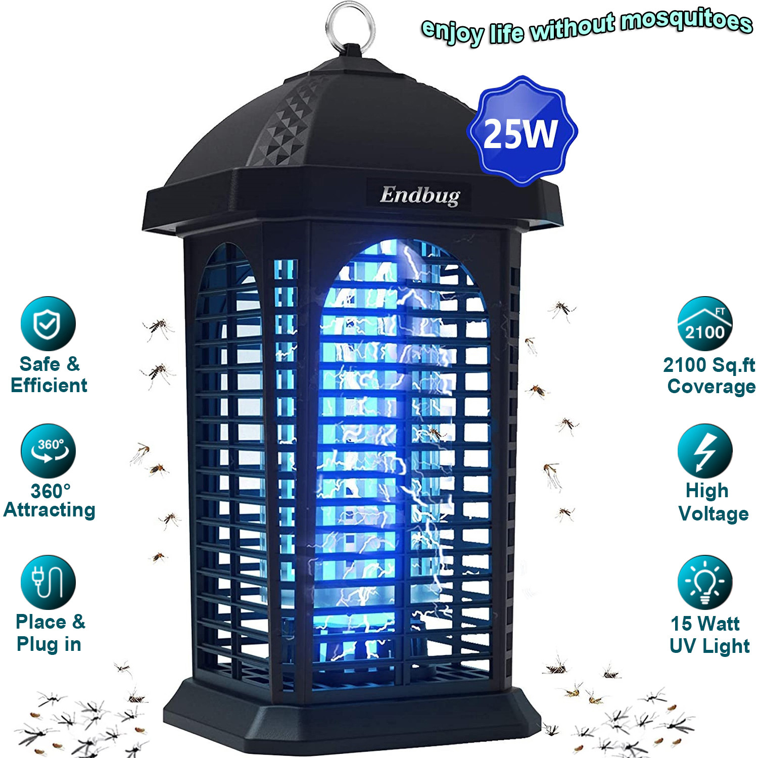 Bug Zapper Lights Mosquito Repeller 4200V 5W Mosquito Fly Bug Insect Killer UV Light Indoor Outdoor Electronic LED Light Trap Lamp for Garden Patio