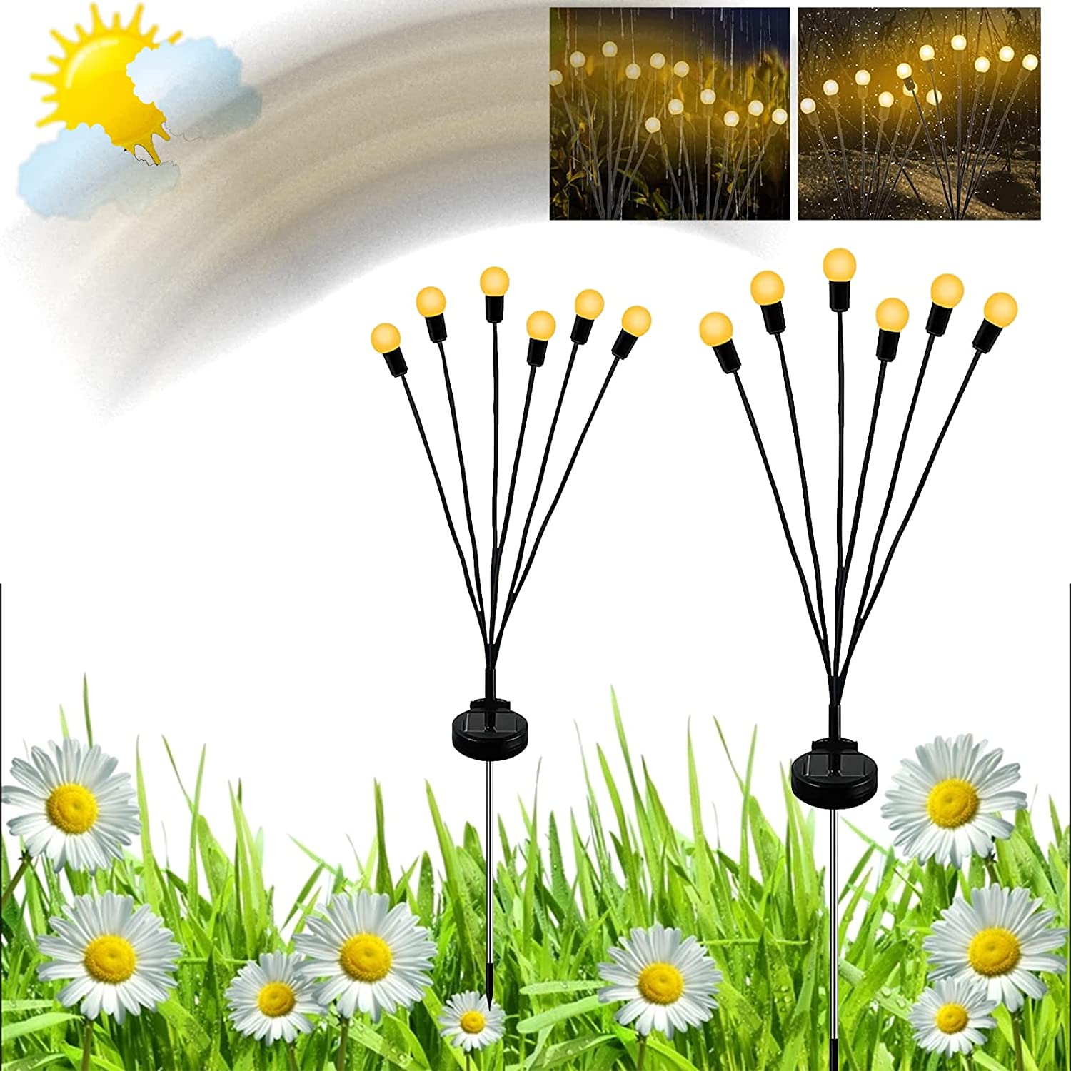 Solar Garden Lights Solar Outdoor Lights Waterproof Sway by Wind Solar Swaying Light Solar Lawn Lamp Firefly Light for Garden Pathway Yard Patio