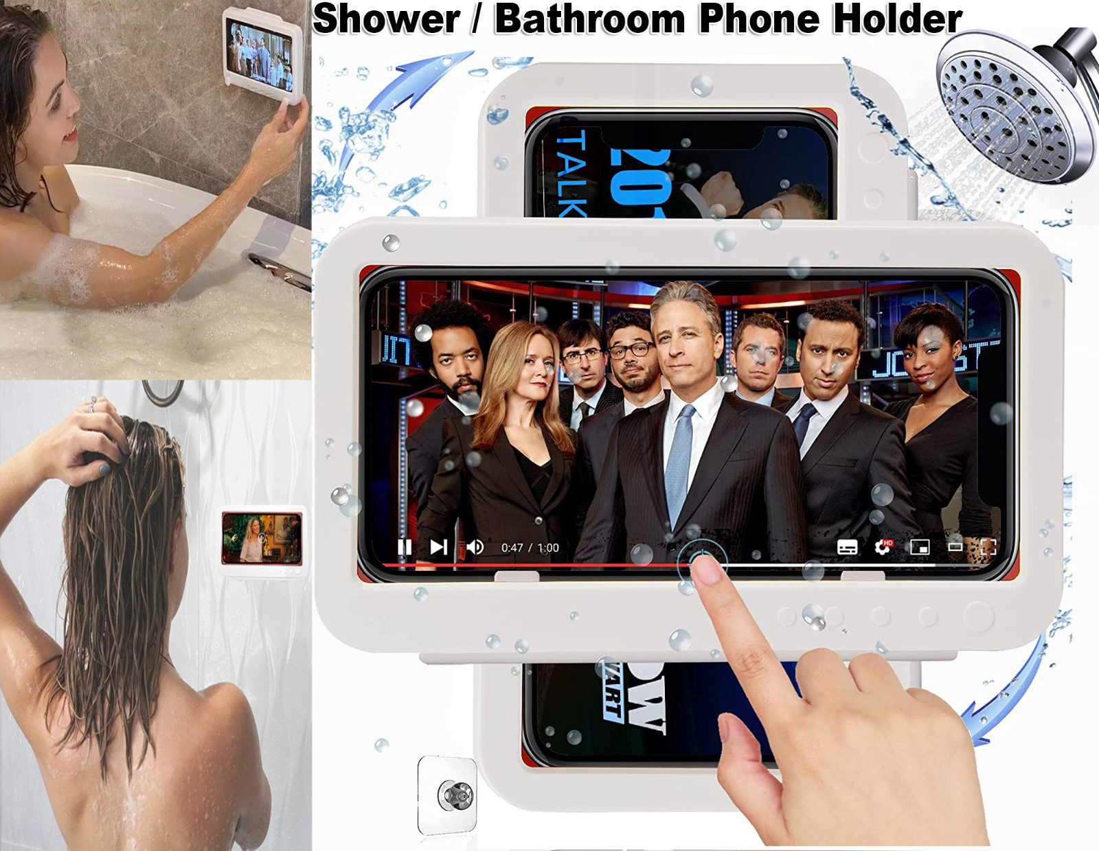 Phone Holder For Shower Waterproof Phone Stand Case Anti-Fog HD Touch Screen Phone Case 480°Rotation Wall Mount Shower Bathtub Kitchen