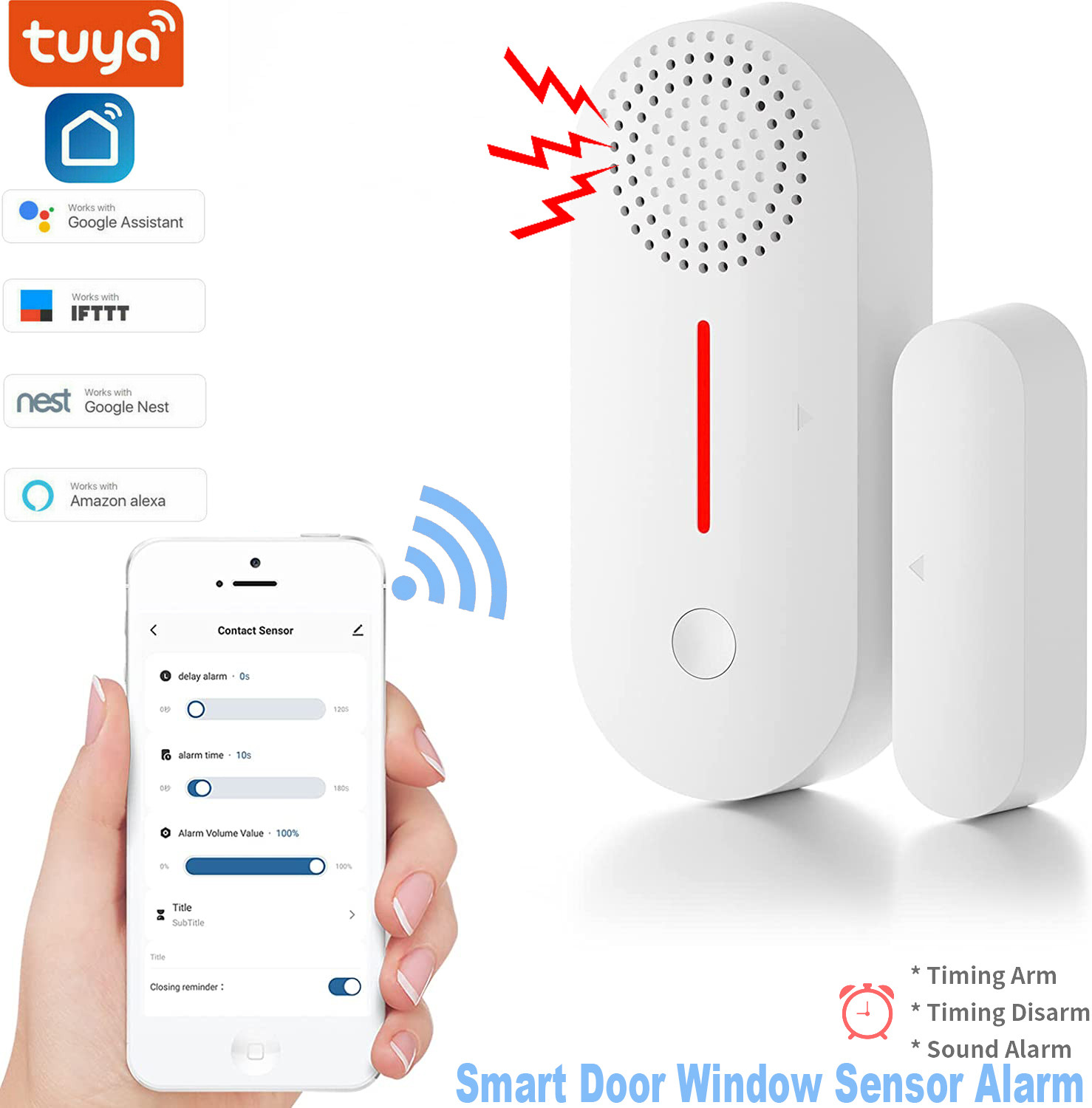 Smart WiFi Door Window Sensor Detector APP Remote Control Timing Arm and Disarm Realtime Smart Door Window Alarm Sensor Sound And Light Security Alarm