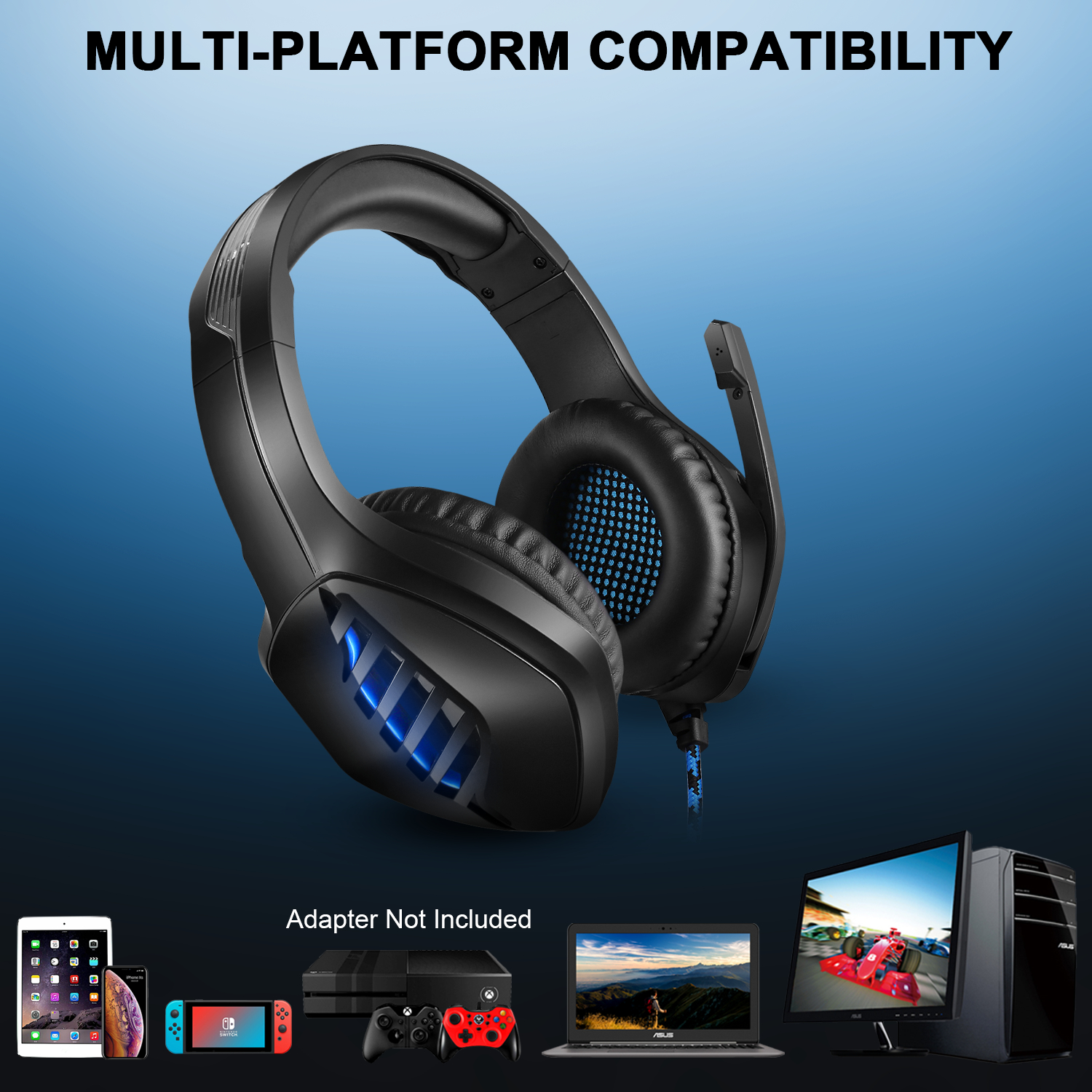 Headworn E-sports headset Wired game luminous mobile phone laptop headset Office gaming headset