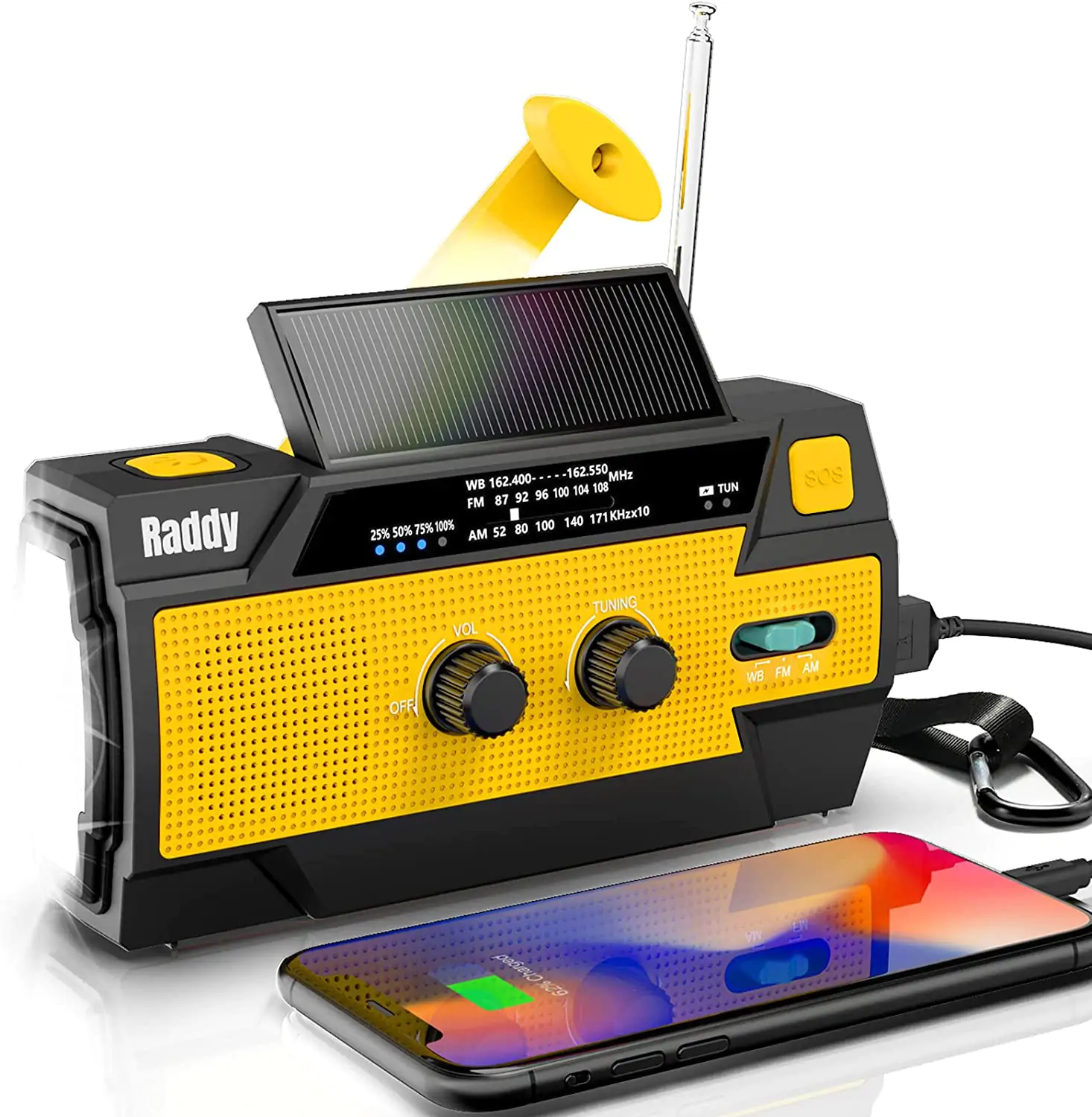 5000 Battery] Raddy SW3 Emergency Radio Hand Crank Solar-Powered, FM/AM/NOAA  Weather Radio with 3 Types of Flashlight, SOS Alarm, Reflective Strip, C -  
