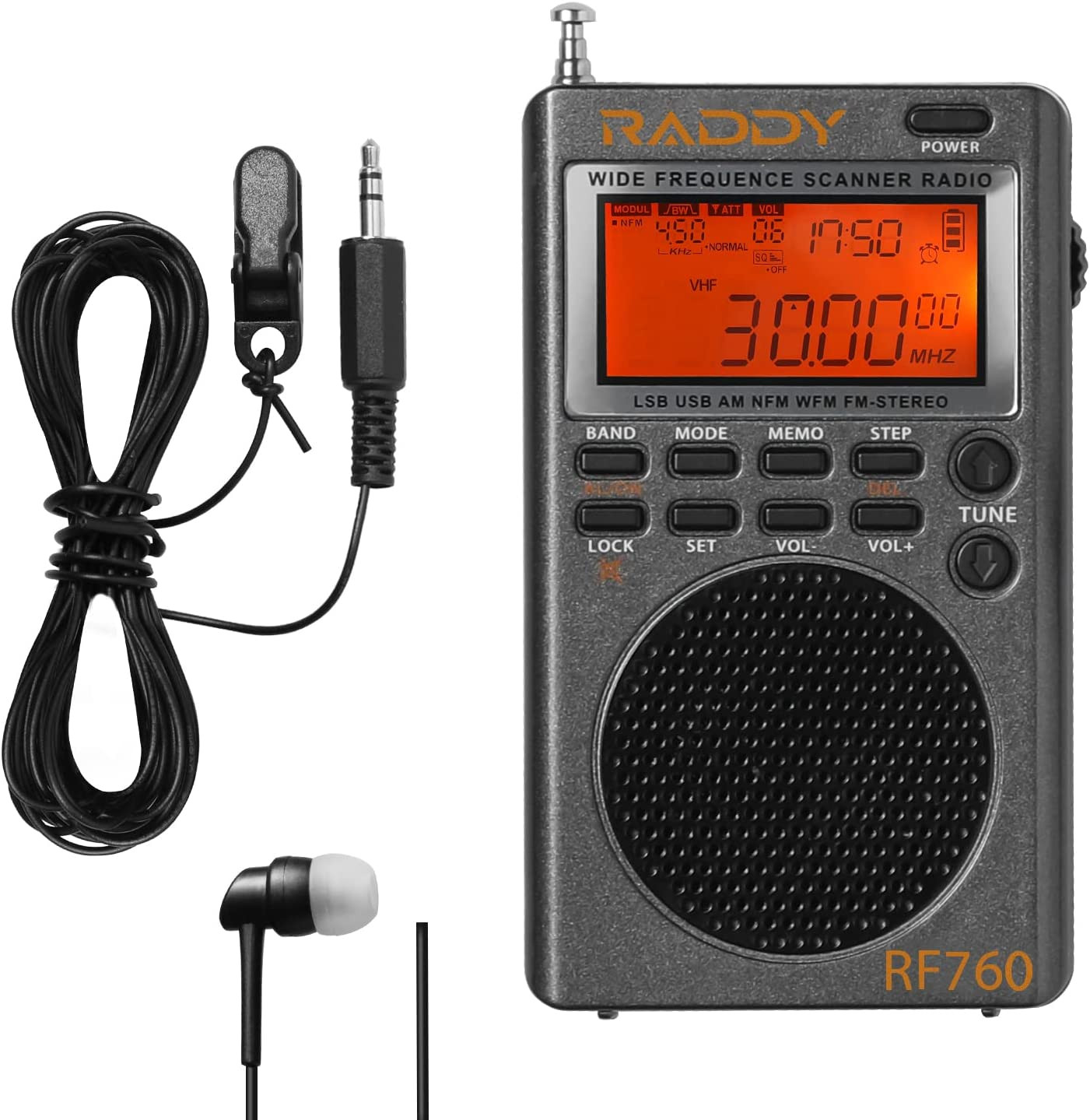 Raddy RF760 Portable SSB Shortwave Radio Receiver with NOAA Alert, Full Band AM/FM/SW/CB/VHF/UHF/WX/AIR, Battery Operated, Rechargeable Digital Radio 