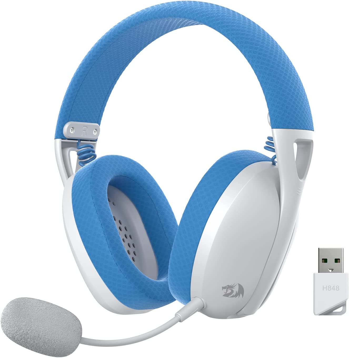 Redragon H848 Bluetooth Wireless Gaming Headset - Lightweight - 7.1 Surround Sound - 40MM Drivers - Detachable Microphone, Blue