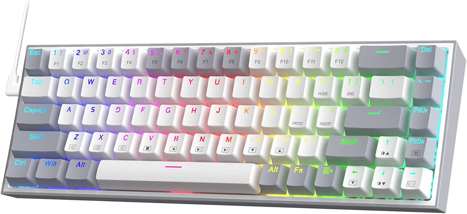 Redragon K631 Gery 65% Wired RGB Hot-Swappable Compact Mechanical Keyboard, Free-Mod Plate Mounted PCB & Dedicated Arrow Keys, Quiet Red Linear Switch
