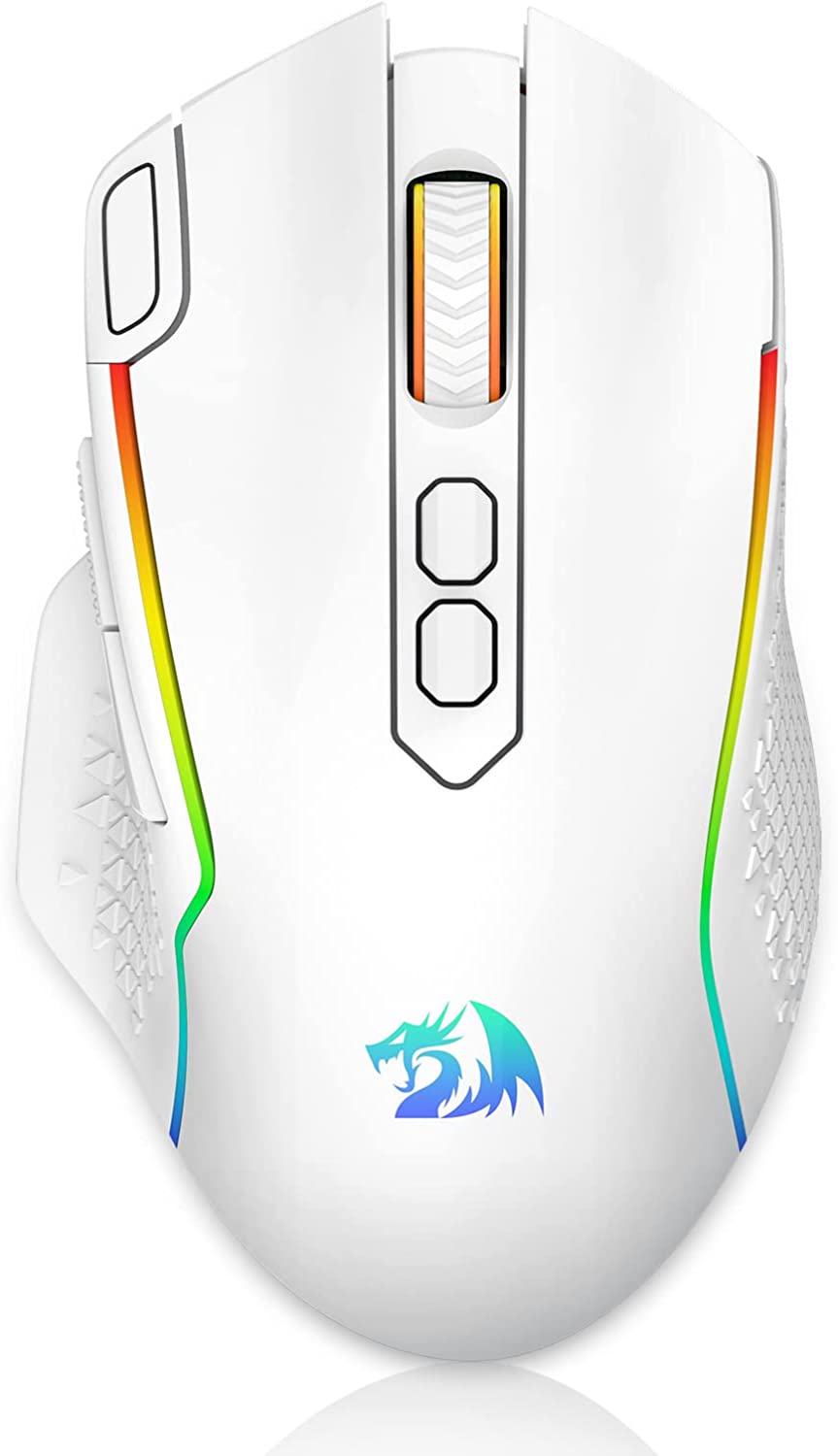 Redragon M810 Pro Wireless Gaming Mouse, 10000 DPI Wired/Wireless Gamer Mouse w/Rapid Fire Key, 8 Macro Buttons, 45-Hour Durable Power Capacity，White