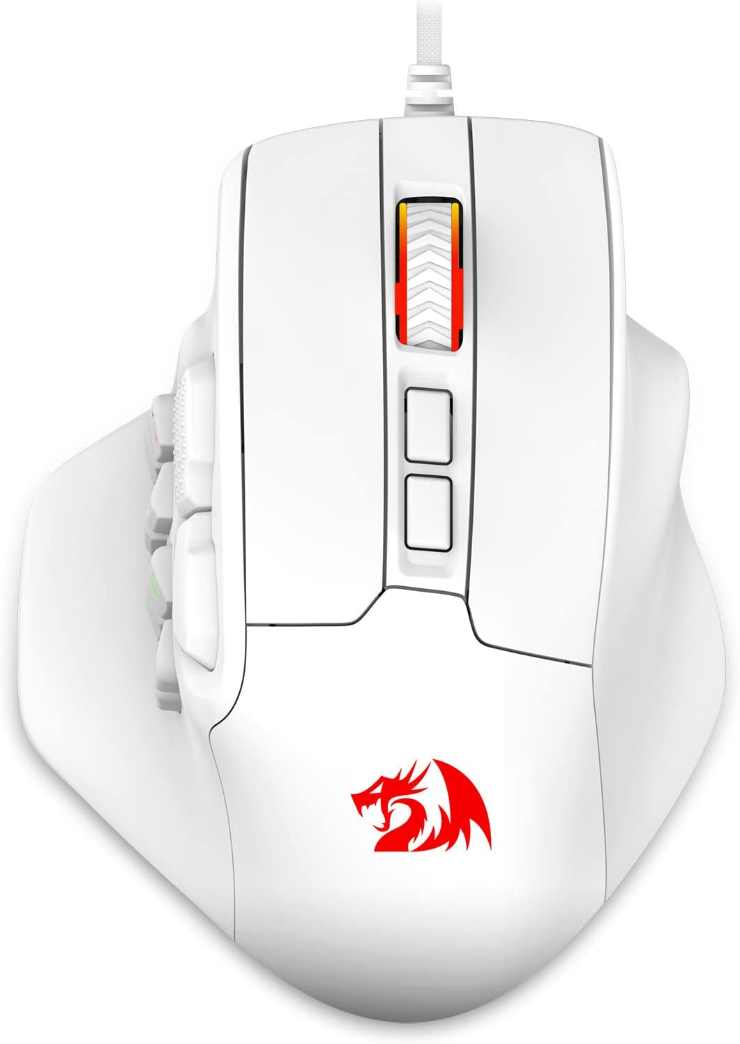 Redragon M811 Aatrox MMO Gaming Mouse, 15 Programmable Buttons Wired RGB Gamer Mouse w/Ergonomic Natural Grip Build, 10 Side Macro Keys, White
