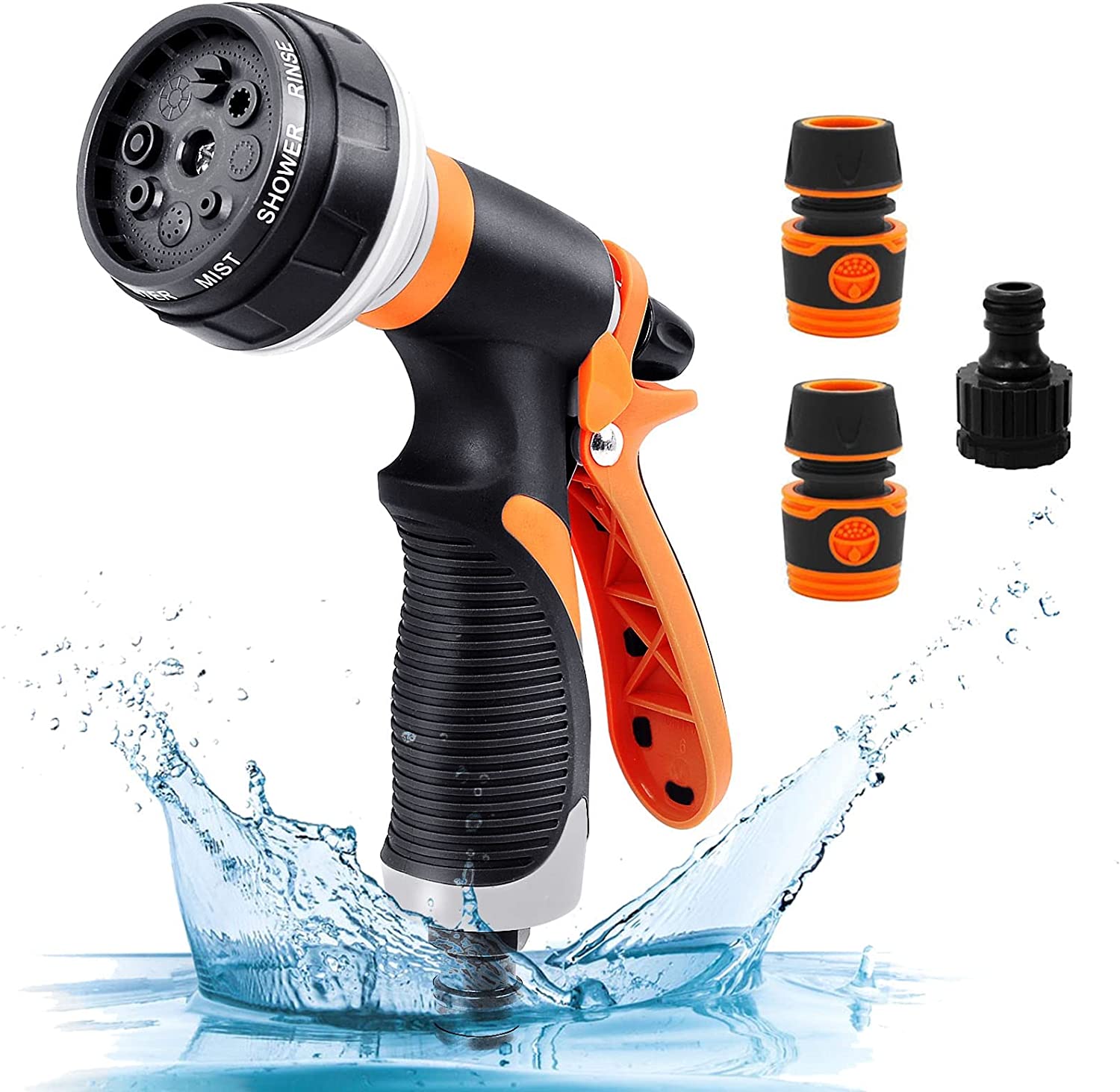 Garden Multi Spray Robust Gun Hose Nozzle 8 Patterns Hose Spray Gun for Watering Plants or Lawns Cleaning Pets Clean Windows（Applicable 1/2 "Hose)