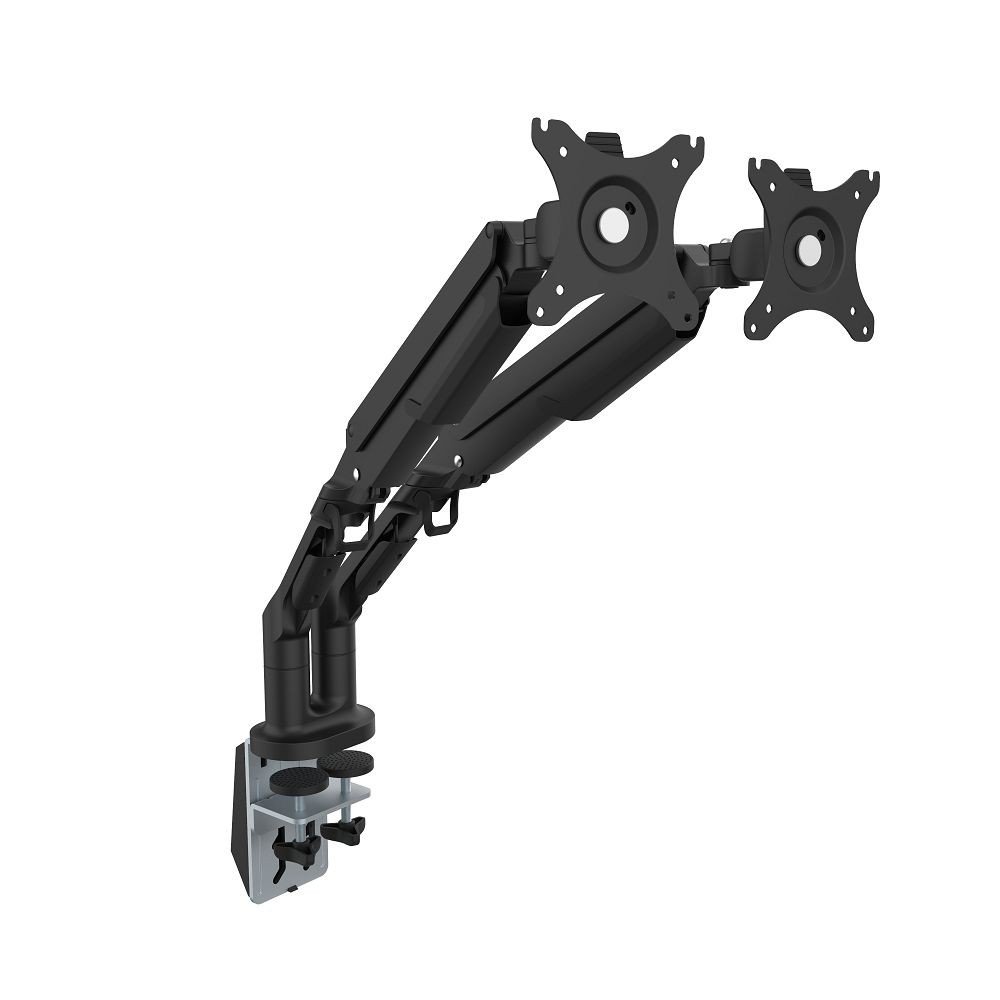 Loctek Premium Mount 17"-32" Dual Monitor Stand - Aluminum Gas Spring Arm - Black - Swivel 180deg - With Quick Release VESA Plate - VESA 75 & 100mm