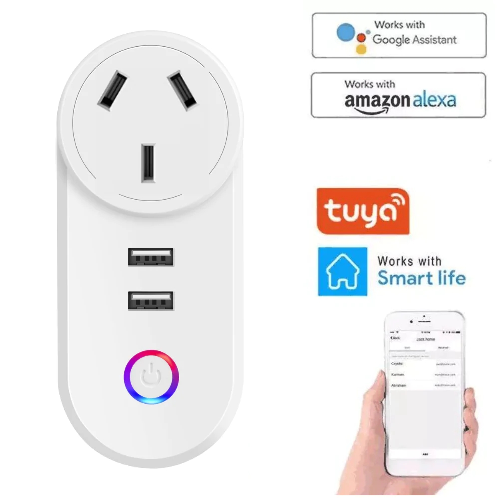 Smart Plug 2 USB port Smart Socket WiFi Smart Outlet App Control Timing Function Voice Control Fast Charge Compatible with Alexa Google Home AU Plug