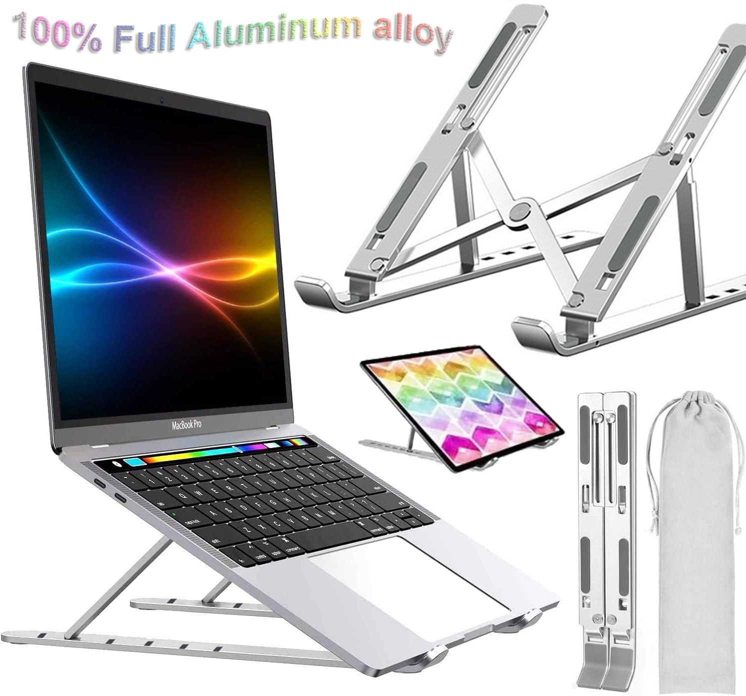 Laptop Stand for Desk Full Aluminum alloy Laptop Holder 6-Levels Angles Adjustable Ergonomic Computer Stand Anti-Slip Laptop Riser Mount 100% Durable
